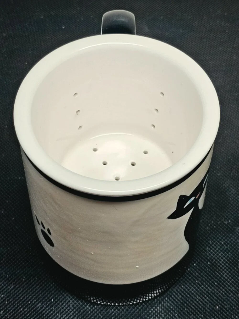 HUES N BREWS ~ Black Cat Coffee/Tea Mug ~ CREAM ~ Siamese  Kitty Tea Strainer In